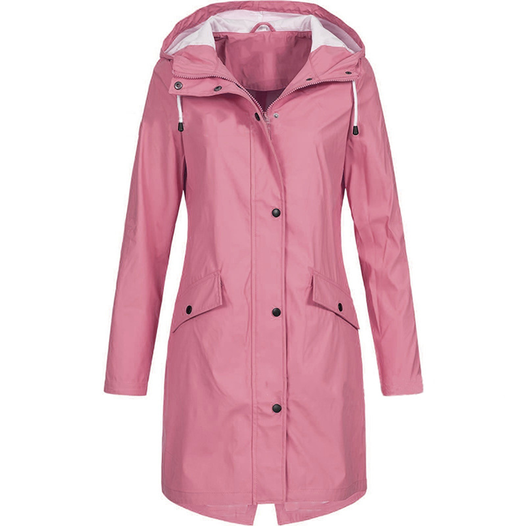 Women's Long Jacket Pink Size M Polyester Waterproof Windproof 1