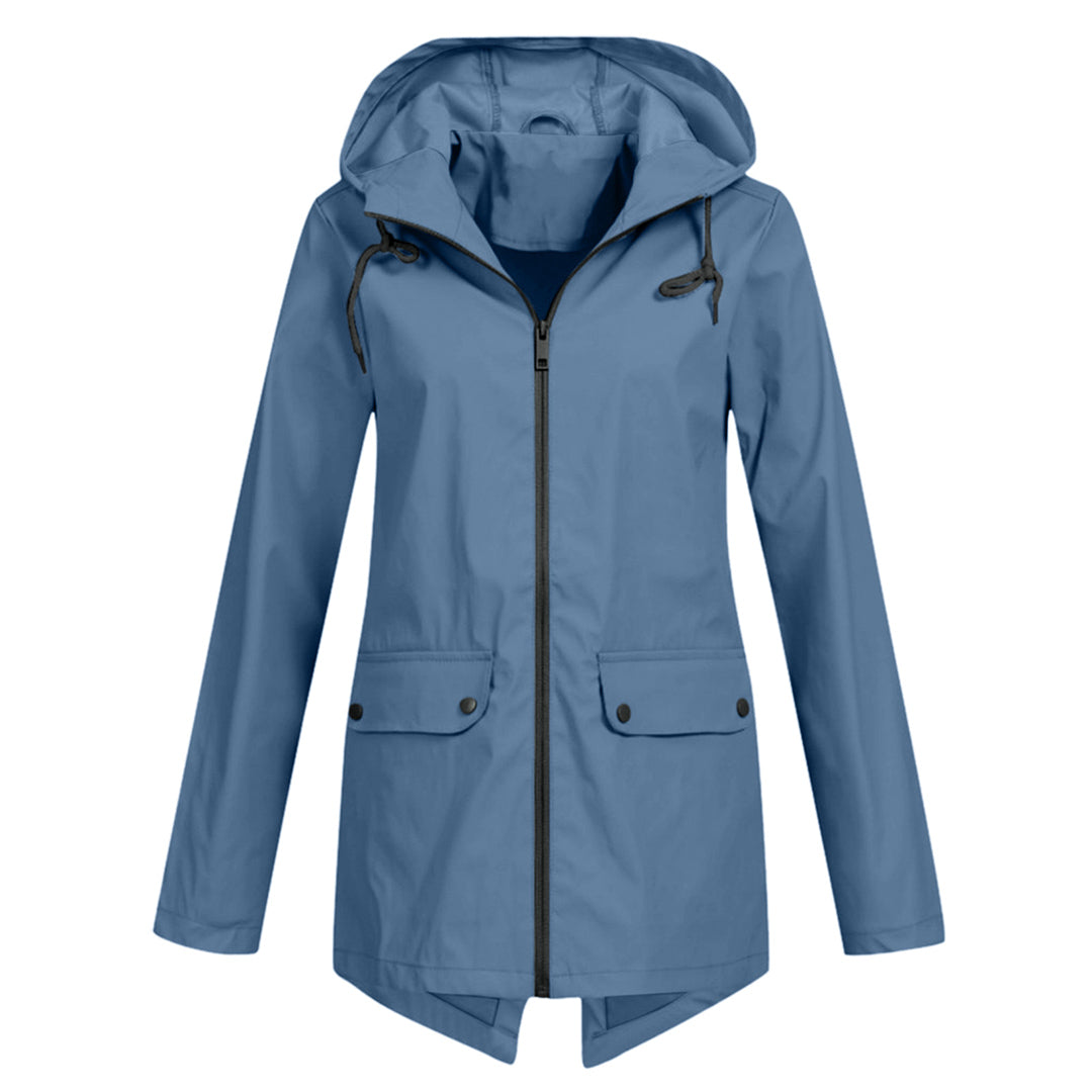 Women's Long Waterproof Jacket Blue Size M Breathable 0