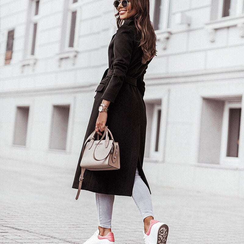 Women's Longline Coat Black Size M Polyester 5